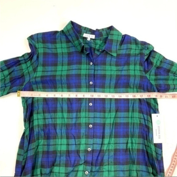 New Lila Li Cemone Plaid Shirt Blue Green - Picture 7 of 8
